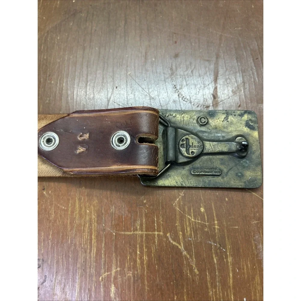 Vintage Adezy Solid Brass Colorado Belt Buckle 1975 Hand Tooled Leather Belt 34